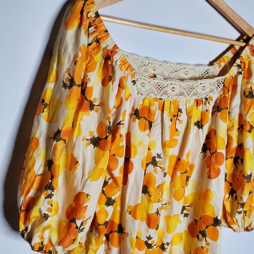 Artelier Nicole Miller Bright yellow & Orange linen Lace edge tunic  Size Large - Picture 2 of 7